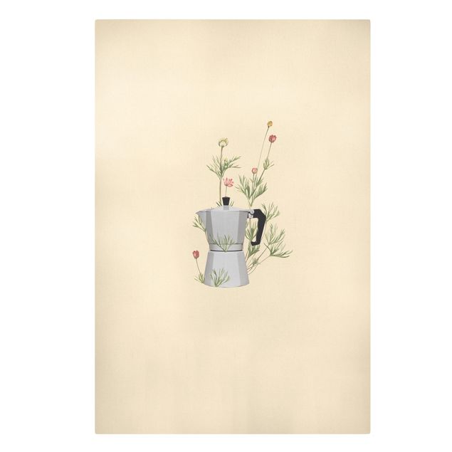 Cafe Bilder auf Leinwand Bialetti mit Blumen