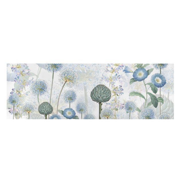 Wandbilder Blumen Blaue Alliumdolden im Wind