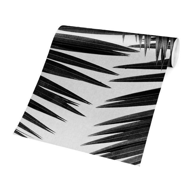Foto Tapete Blick durch Palmenblätter Schwarz-Weiß