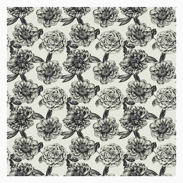 Wandtapete grau Blütennetz mit Rosen
