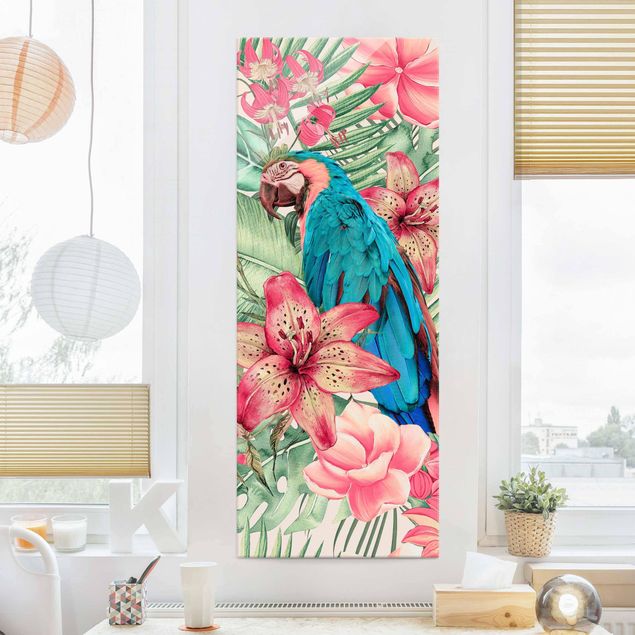 Wanddeko Küche Blumenparadies tropischer Papagei