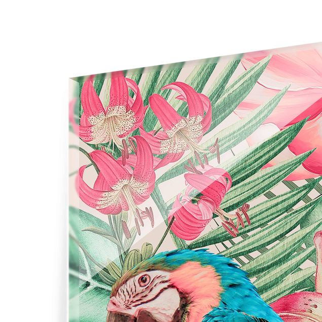 Wandbilder Blumenparadies tropischer Papagei
