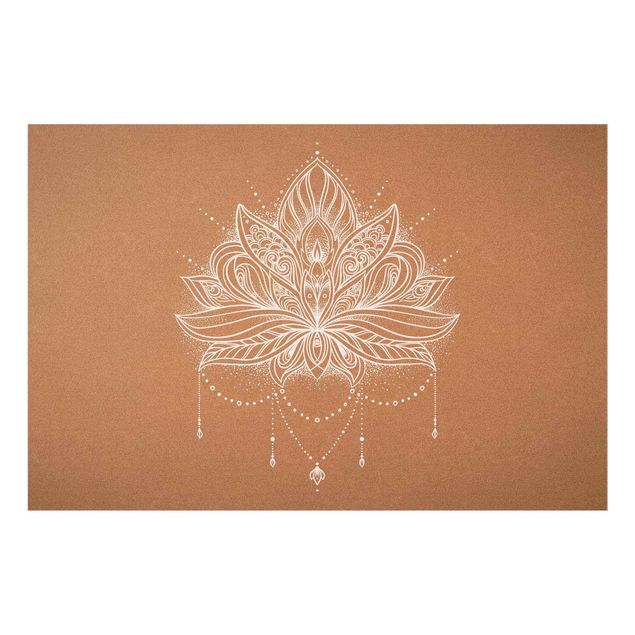 Wandbilder Braun Boho Lotusblüte weiß Korkoptik