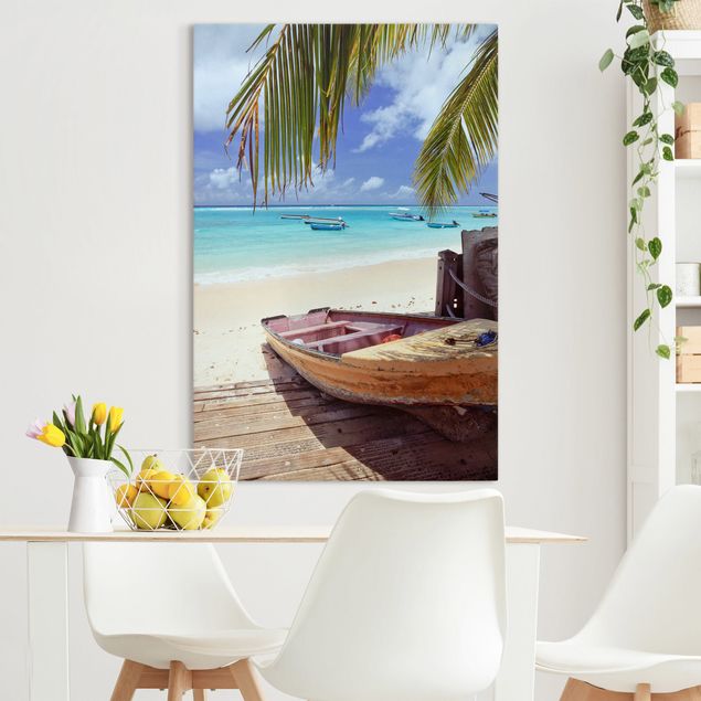 Leinwandbilder Karibik Boot unter Palmen