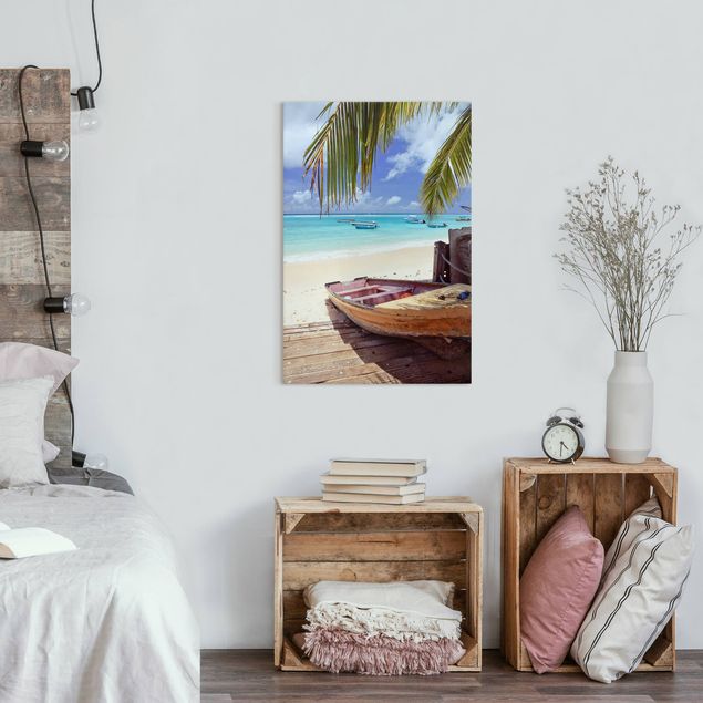 Wandbilder Landschaften Boot unter Palmen