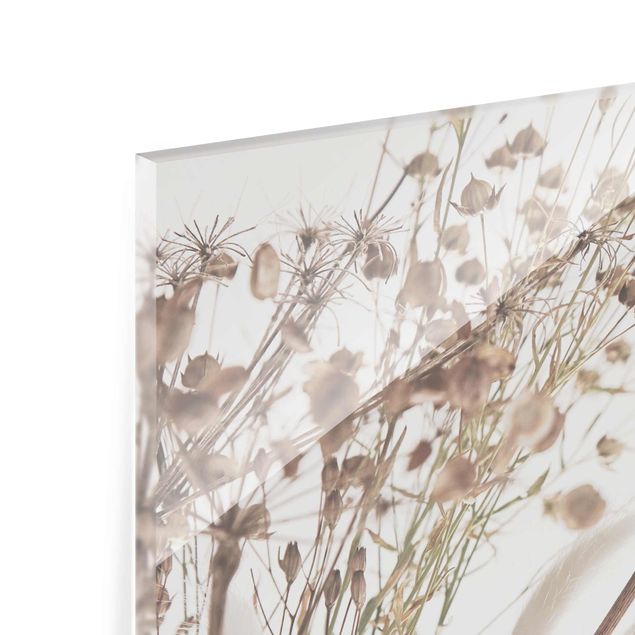Bilder auf Glas Bouquet aus Ziergras und Blüten