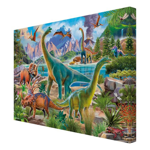 Wandbilder Bunt Brachiosaurus und Tricaterops
