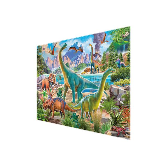 Wandbilder Bunt Brachiosaurus und Tricaterops
