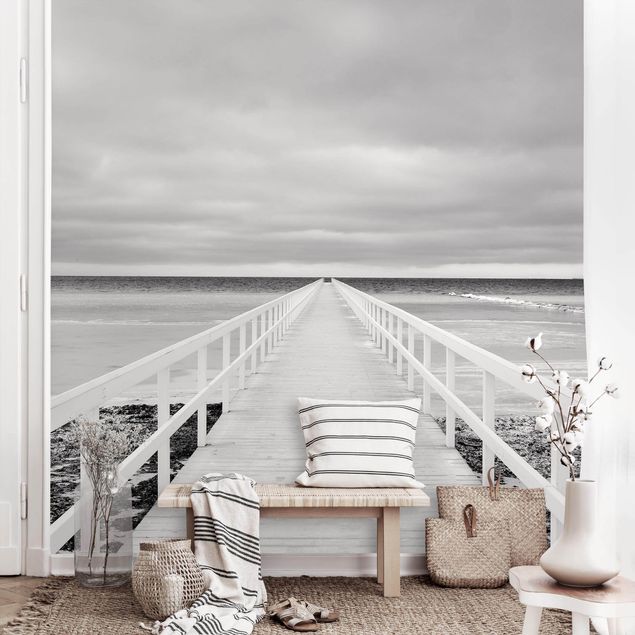 Wanddeko Küche Brücke in Schweden Schwarz-Weiß