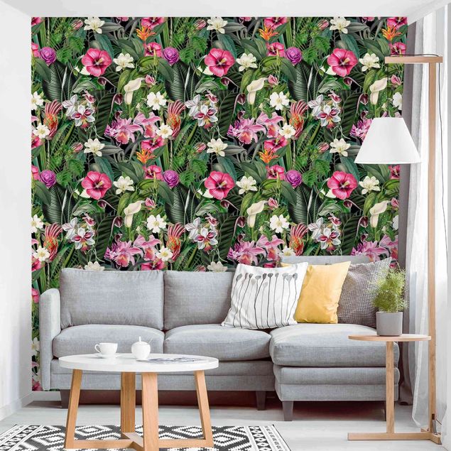 Küchen Deko Bunte tropische Blumen Collage