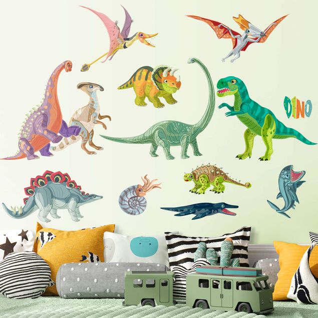 Deko Kinderzimmer Buntes Dinosaurier Set