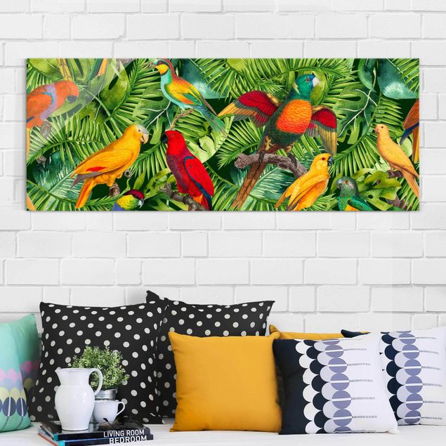 Küchen Deko Bunte Collage - Papageien im Dschungel