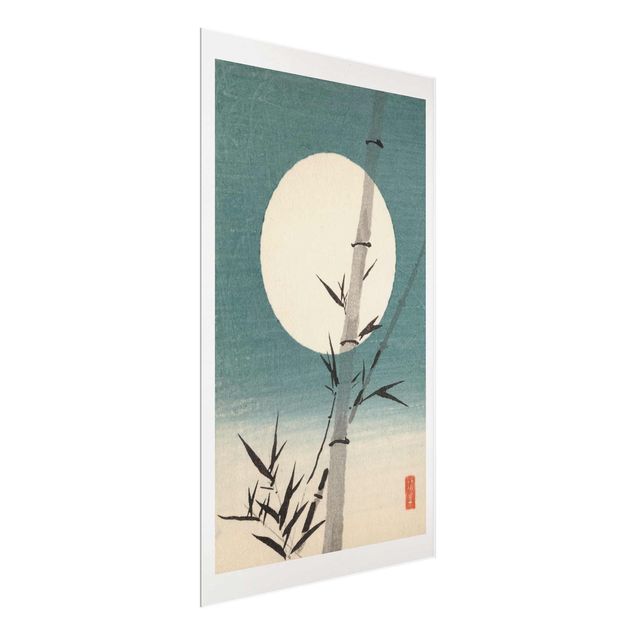 Glasbilder Landschaften Japanische Zeichnung Bambus und Mond