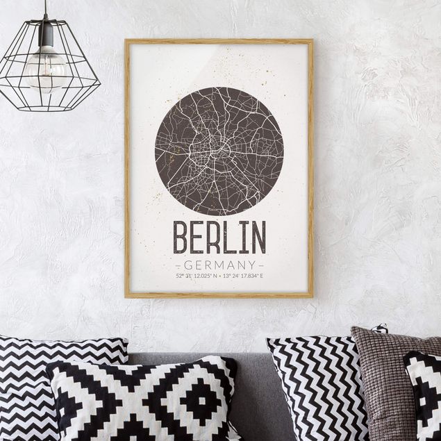 schwarz-weiß Bilder mit Rahmen Stadtplan Berlin - Retro