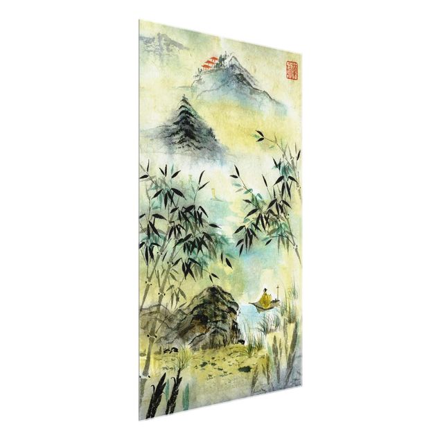 Wandbilder Bäume Japanische Aquarell Zeichnung Bambuswald