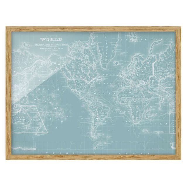 Wandbilder Modern Weltkarte in Eisblau