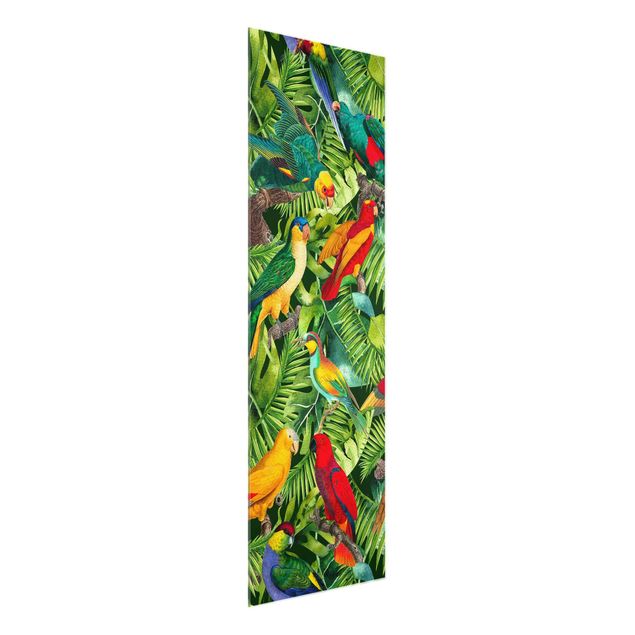 Wandbilder Floral Bunte Collage - Papageien im Dschungel