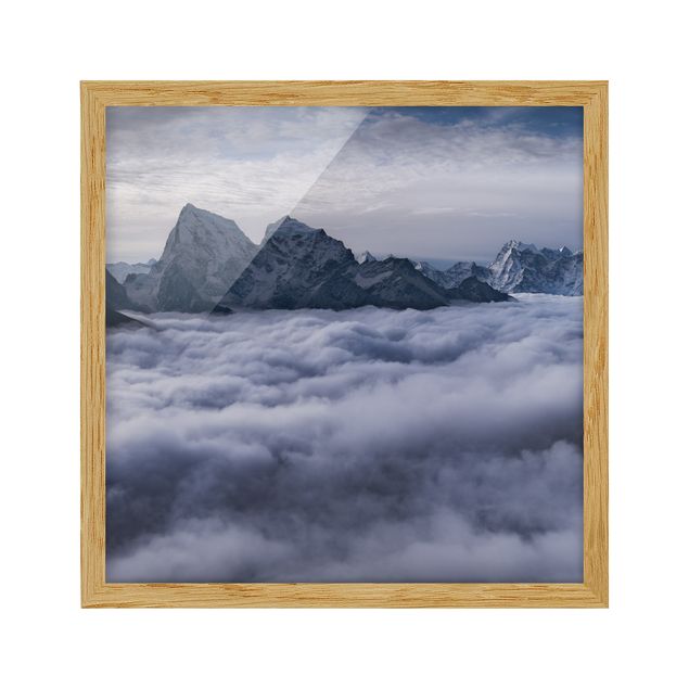 schwarz-weiß Bilder mit Rahmen Wolkenmeer im Himalaya