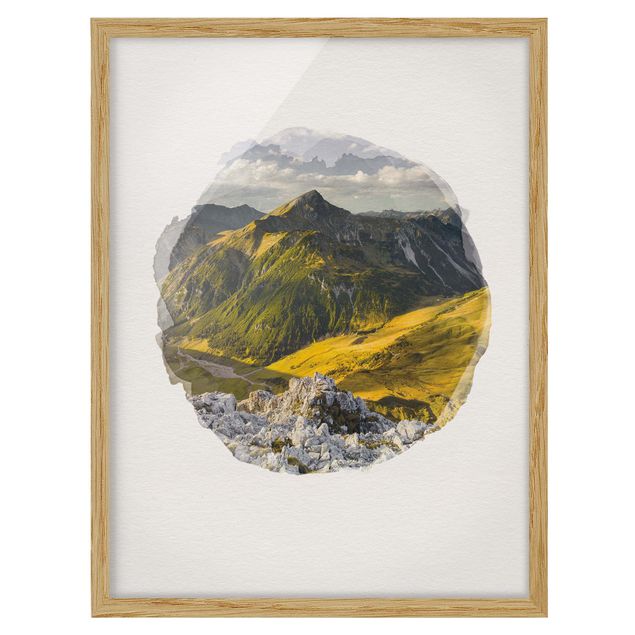 Landschaftsbilder mit Rahmen Wasserfarben - Berge und Tal der Lechtaler Alpen in Tirol