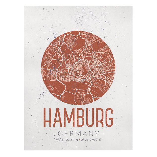 Wandbilder Weltkarten Stadtplan Hamburg - Retro