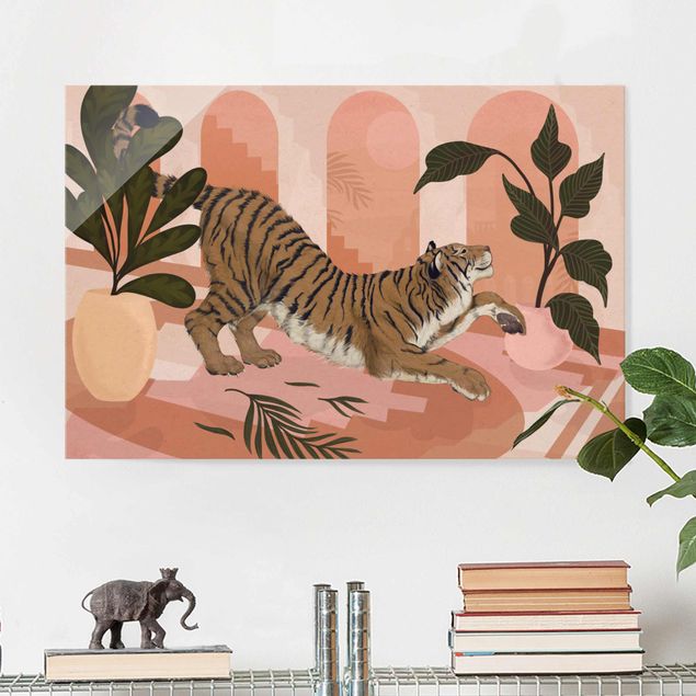 schöne Bilder Illustration Tiger in Pastell Rosa Malerei