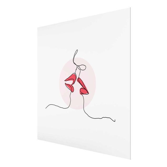 Wandbilder Rot Lippen Kuss Line Art