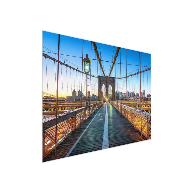 Glasbild Stadt Morgenblick von der Brooklyn Bridge