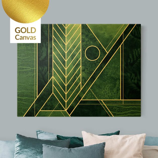 Leinwandbilder Muster Goldene Geometrie - Smaragd