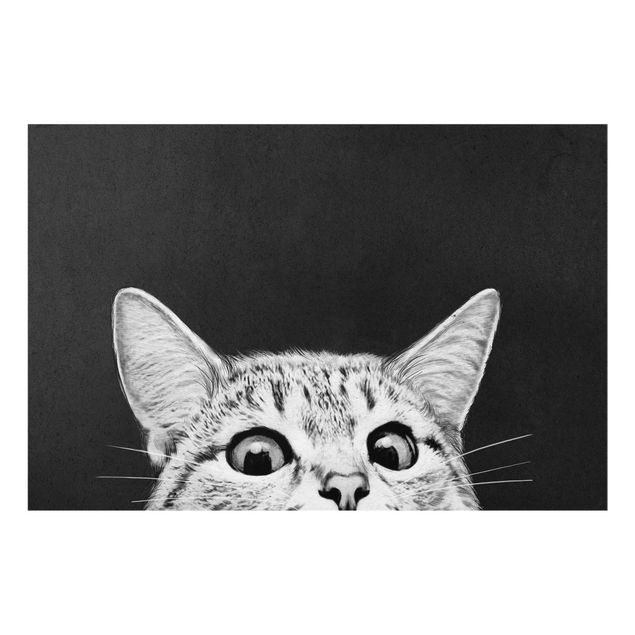 Glasbilder Schwarz-Weiß Illustration Katze Schwarz Weiß Zeichnung