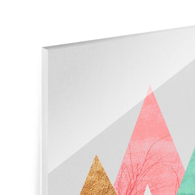 Glasbilder Natur Dreieckige Berge mit Goldspitzen