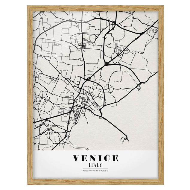 Weltkarte mit Bilderrahmen Stadtplan Venice - Klassik