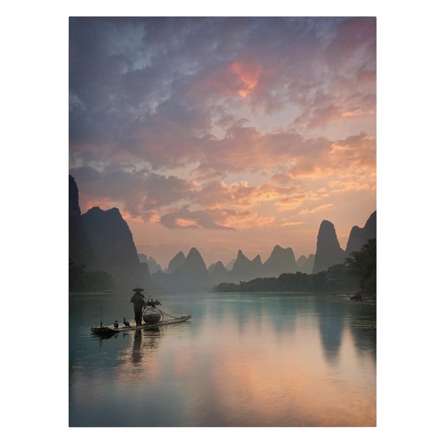 Wandbilder Landschaften Sonnenaufgang über chinesischem Fluss