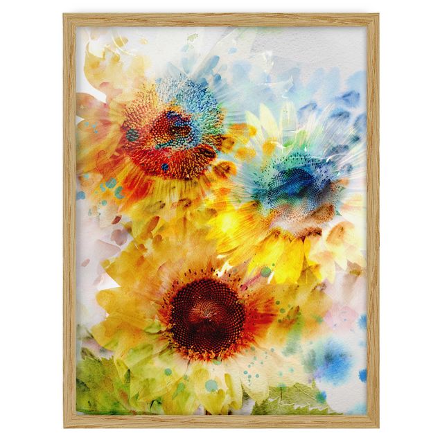 Wandbilder Floral Aquarell Blumen Sonnenblumen