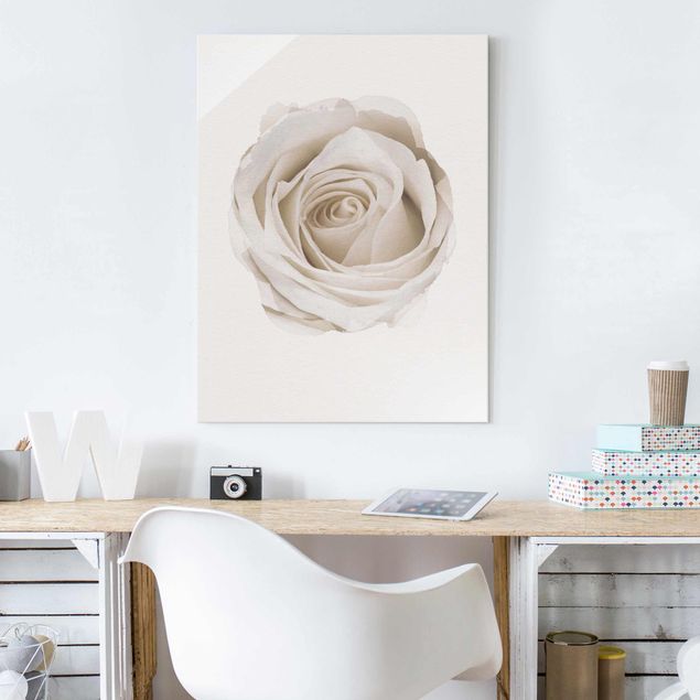 Wanddeko Küche Wasserfarben - Pretty White Rose