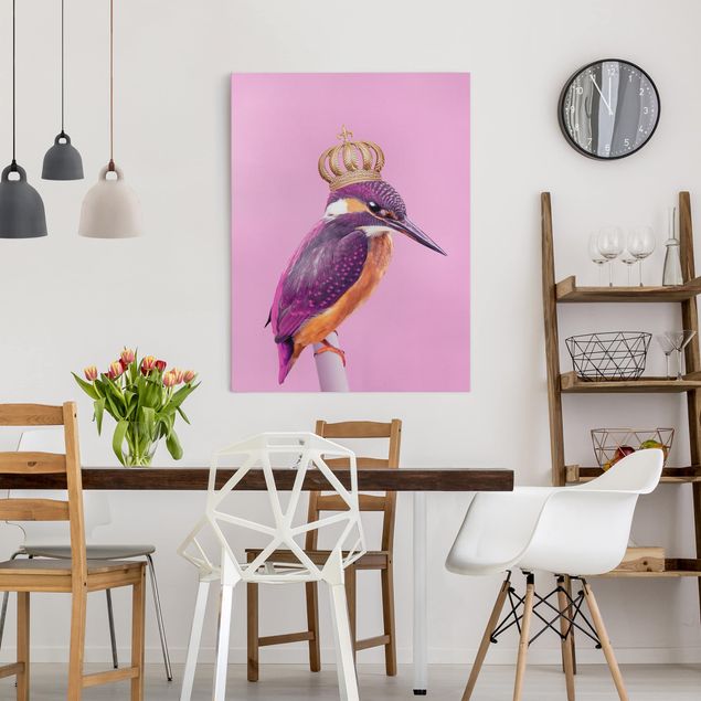 Leinwandbild Vögel Rosa Eisvogel mit Krone
