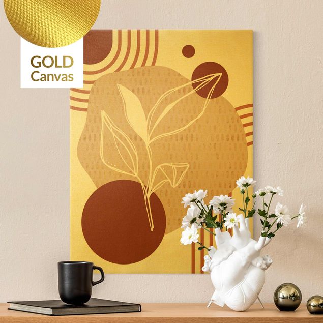 Wandbilder Floral Geometrische Formen - Blätter Orange Gold