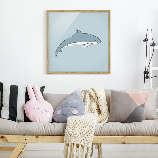 Gerahmte Bilder Tiere Delfin Line Art