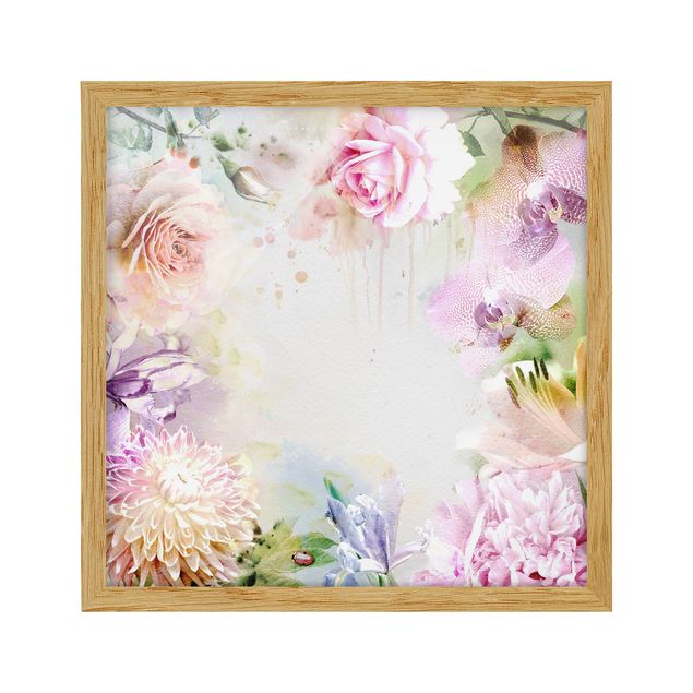 Wandbilder Blumen Aquarell Blütenmix Pastell