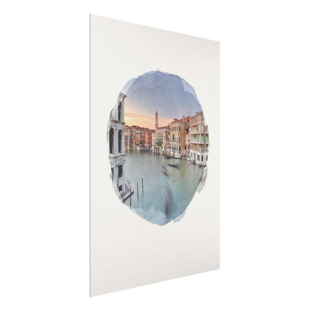 Glasbilder Städte Wasserfarben - Canale Grande Blick von der Rialtobrücke Venedig