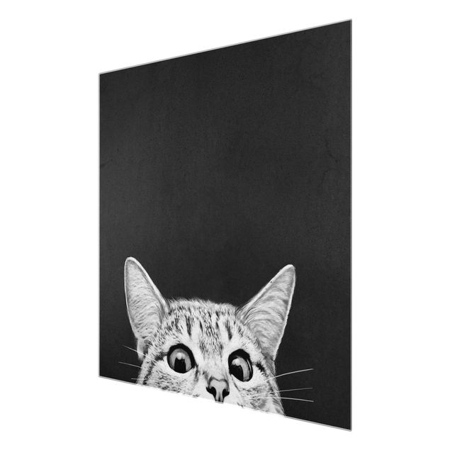 Glasbilder Tiere Illustration Katze Schwarz Weiß Zeichnung