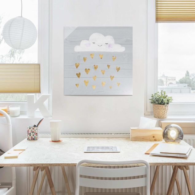 Wandbilder Modern Wolke mit goldenen Herzen