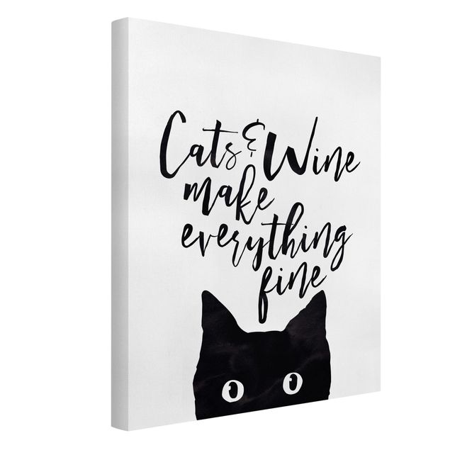 Leinwandbilder schwarz-weiß Cats and Wine make everything fine