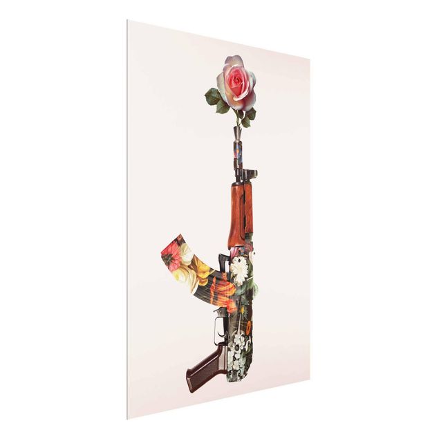 Glasbilder Blumen Motive Waffe mit Rose