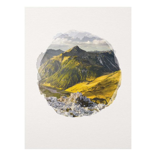 Wandbilder Landschaften Wasserfarben - Berge und Tal der Lechtaler Alpen in Tirol