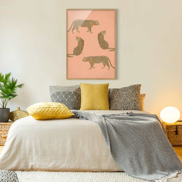 Wandbilder Tiger Illustration Leoparden Rosa Malerei