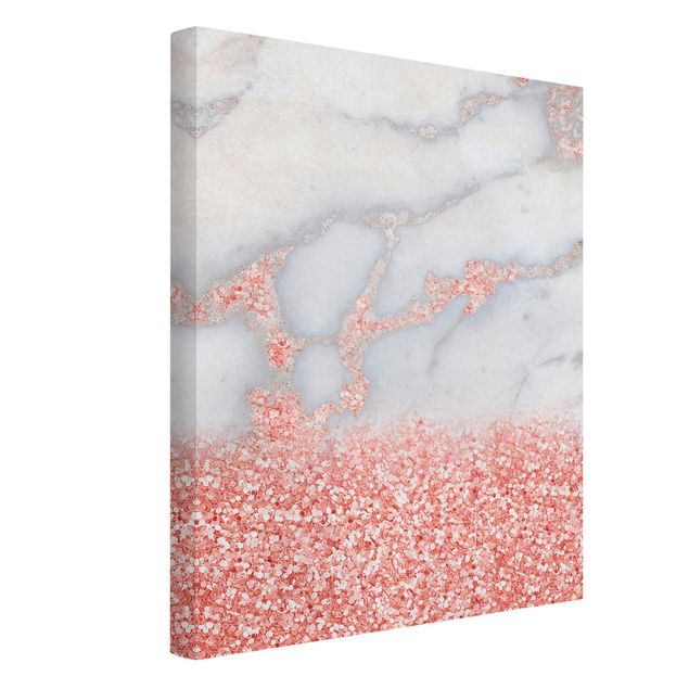 Wandbilder Kunstdrucke Marmoroptik mit Rosa Konfetti