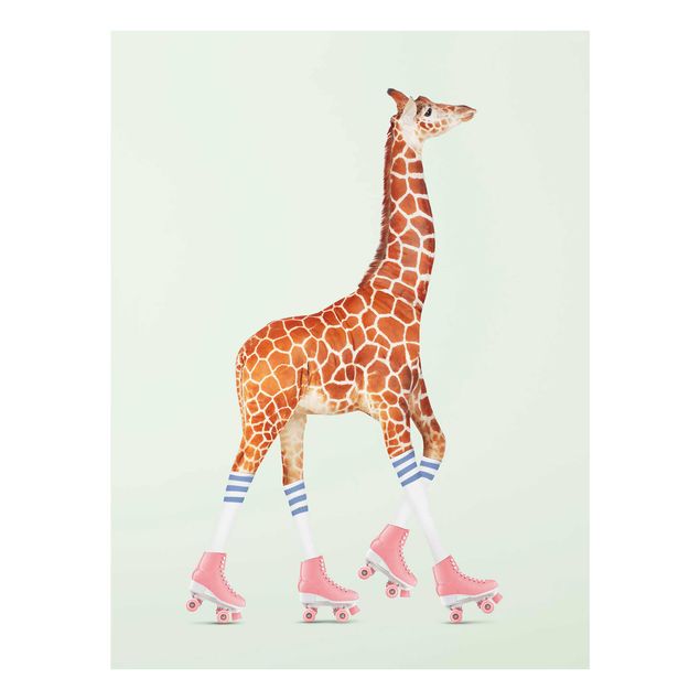 Glasbilder Tiere Giraffe mit Rollschuhen