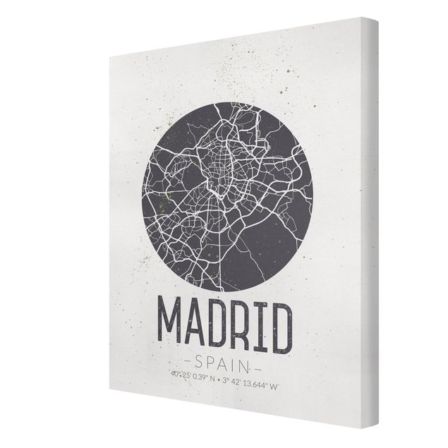 Wandbilder Schwarz-Weiß Stadtplan Madrid - Retro