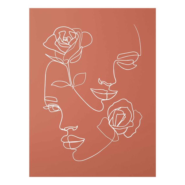 Glasbilder Blumen Motive Line Art Gesichter Frauen Rosen Kupfer