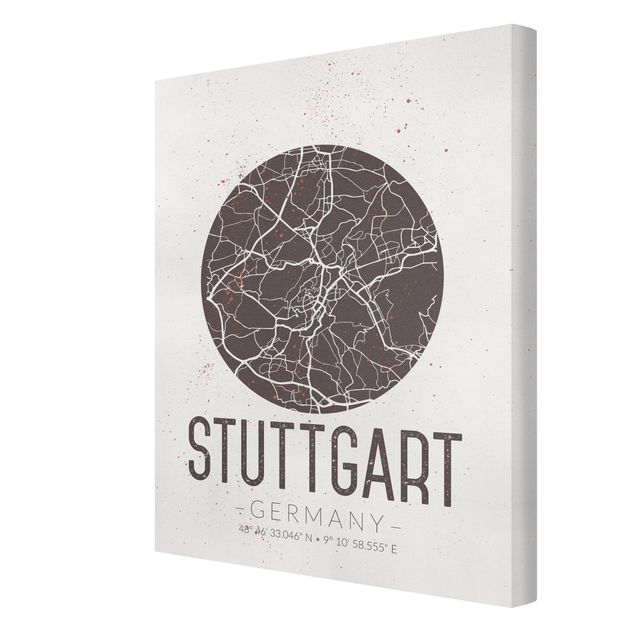 Wandbilder Schwarz-Weiß Stadtplan Stuttgart - Retro